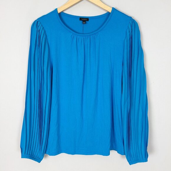 NEW Talbots Blue Stretch Knit Top with Pleated Long Sleeves Size Small Women's - Picture 1 of 3